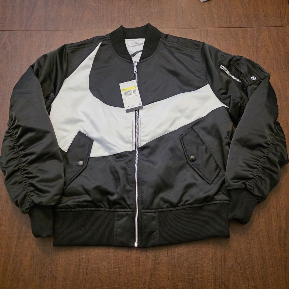 Nike Big Swoosh Therma-FIT Reversible Bomber Jacket Black White DD6055-010 S